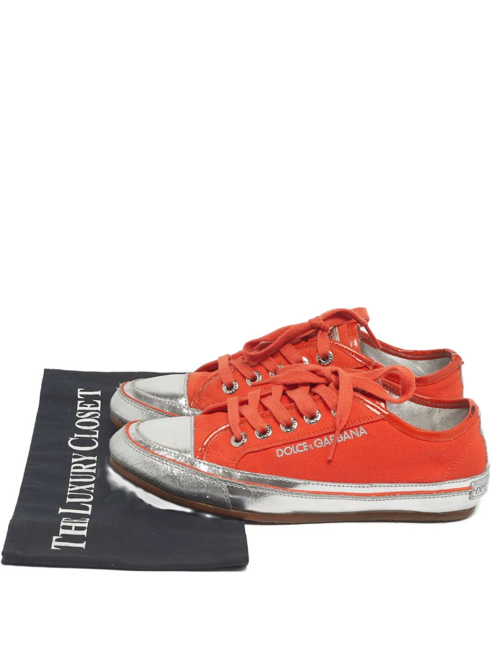 Pre-owned Dolce & Gabbana Canvas Panelled Sneakers In Orange