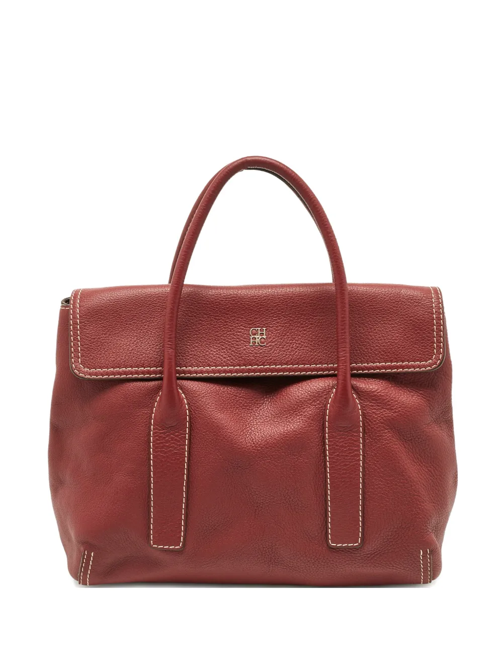 Carolina Herrera Vintage Tote Bag aus Leder mit Klappe - Rot