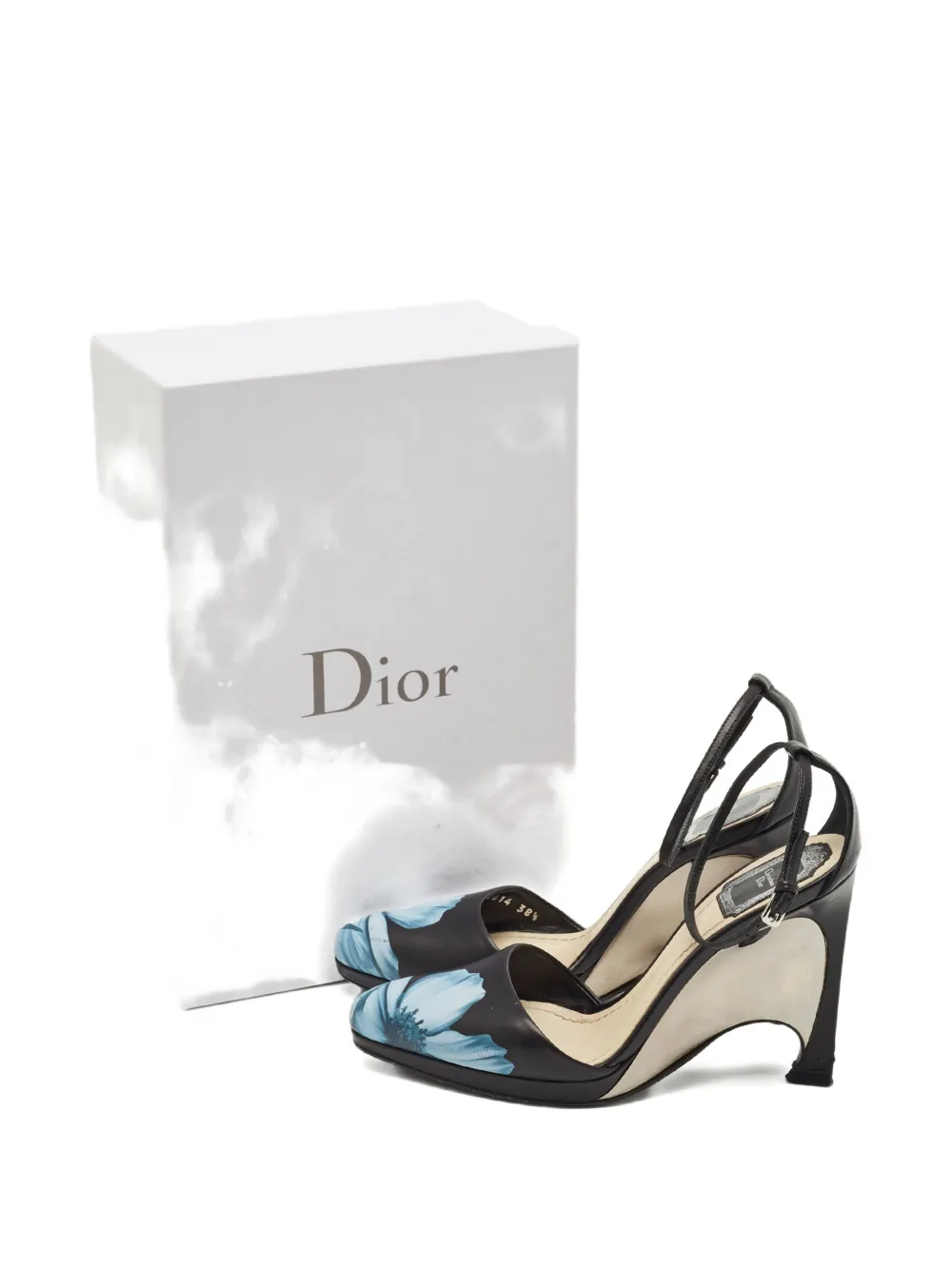 Pre-owned Dior Optique Floral-print Wedge Pumps In Black
