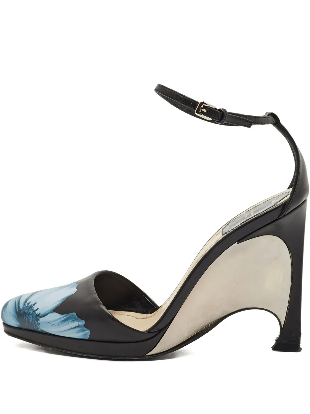 Pre-owned Dior Optique Floral-print Wedge Pumps In Black