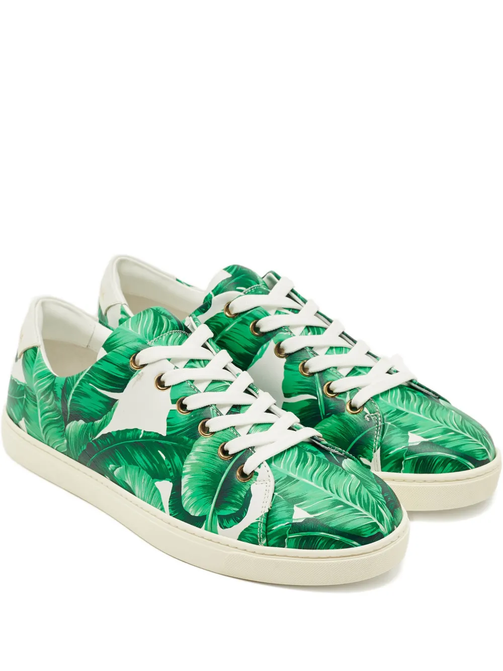 Dolce & Gabbana Pre-Owned banana leaf-print leather sneakers - Verde
