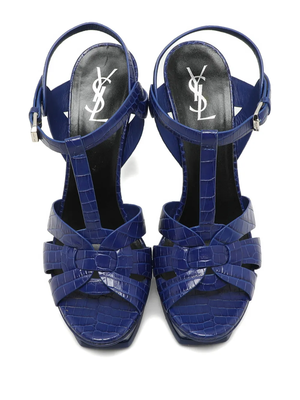 Saint Laurent Pre-Owned Tribute embossed-leather platform sandals - Blauw