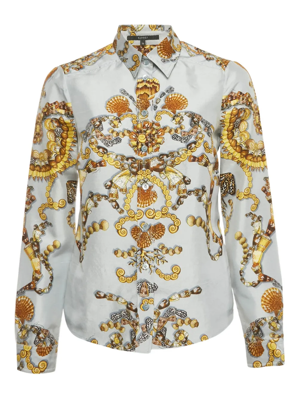 Pre-owned Gucci Silk Printed Shirt In Blue