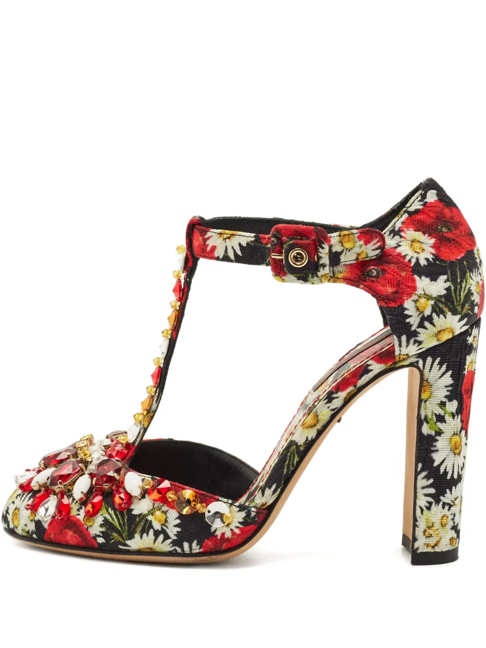 Pre-owned Dolce & Gabbana Floral-print Crystal-embellished Pumps In Black