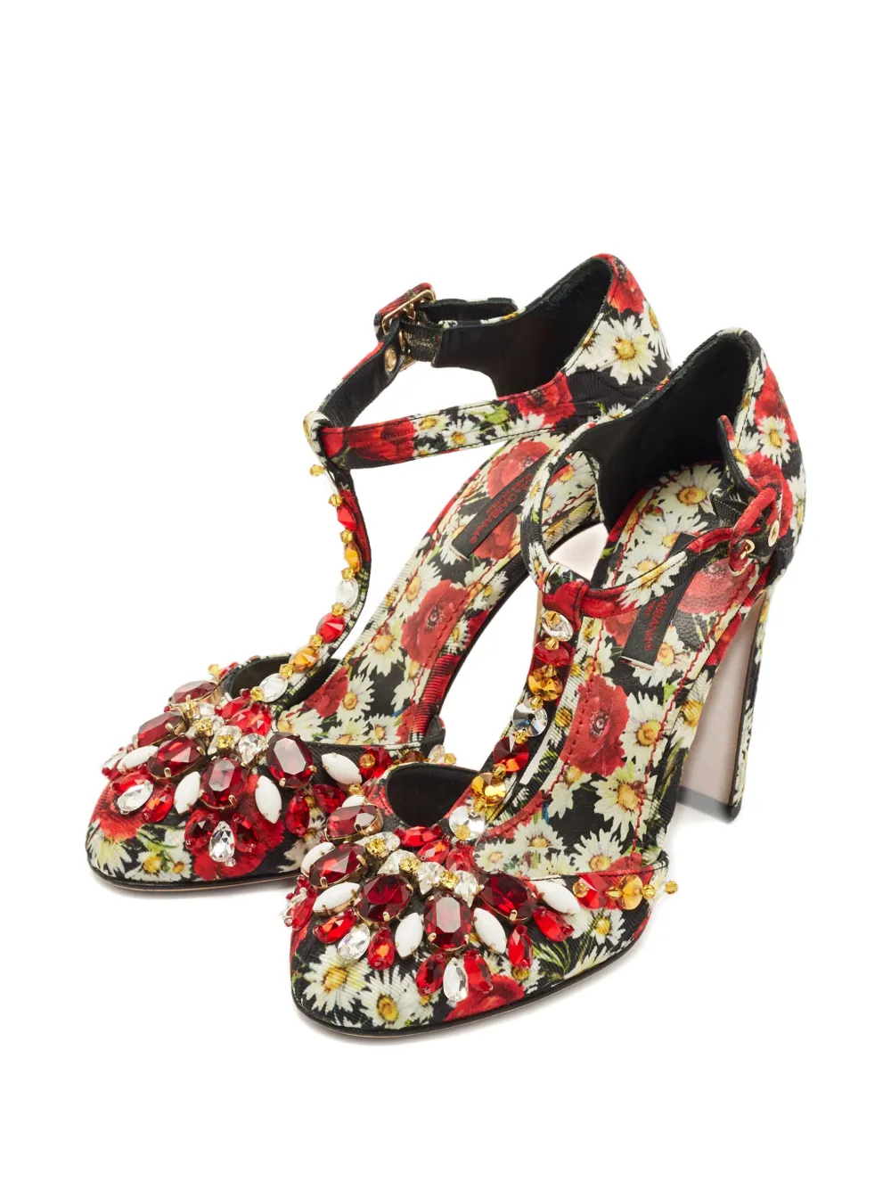 Dolce & Gabbana Pre-Owned floral-print crystal-embellished pumps - Zwart