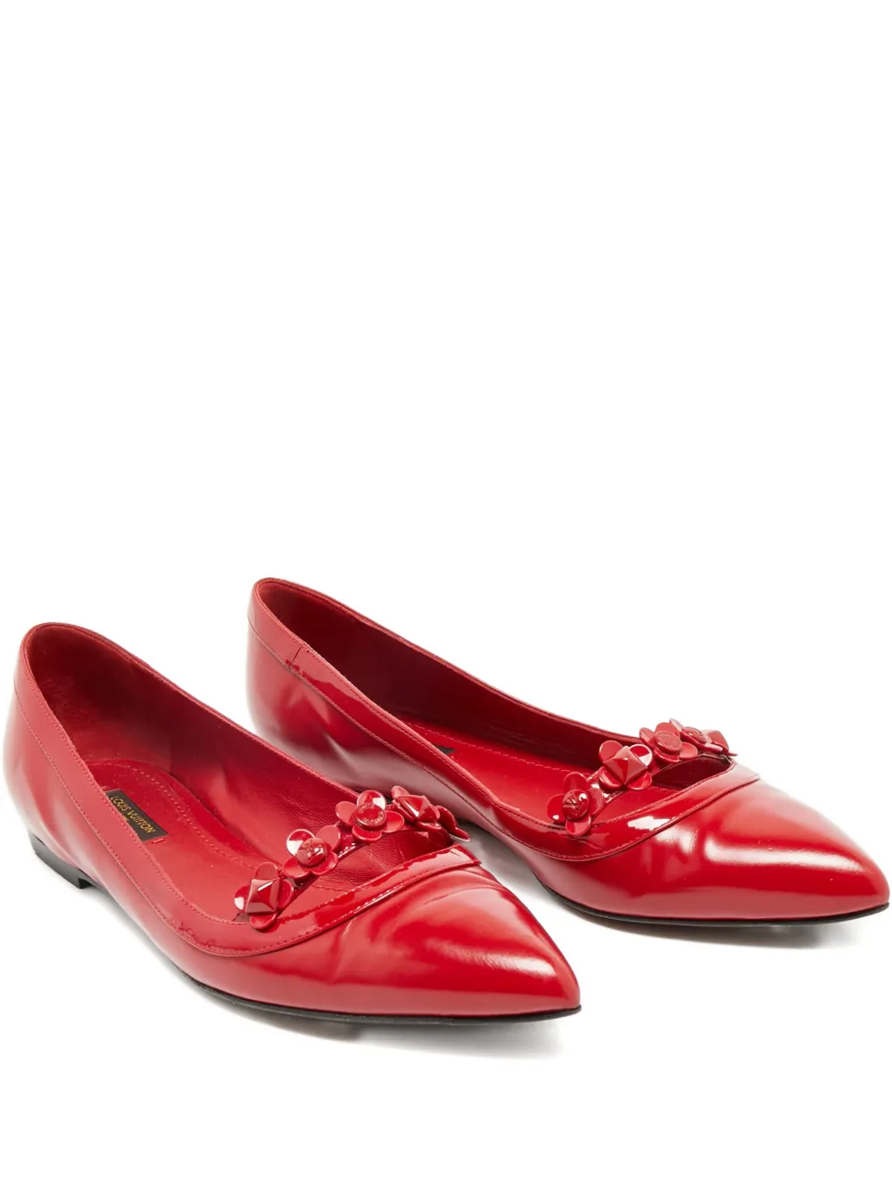 Louis Vuitton Pre-Owned floral-appliqué leather ballet flats - Rosso