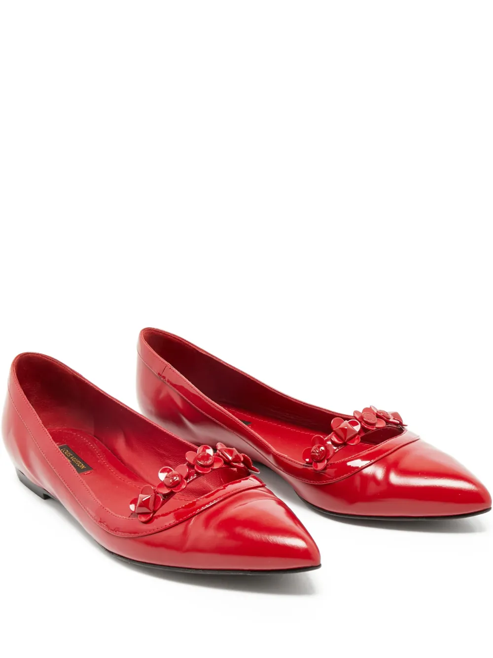 Louis Vuitton Pre-Owned floral-appliqué leather ballet flats - Rosso