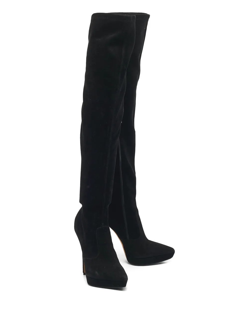 Pre-owned Le Silla Suede Platform Over-the-knee Boots In Black