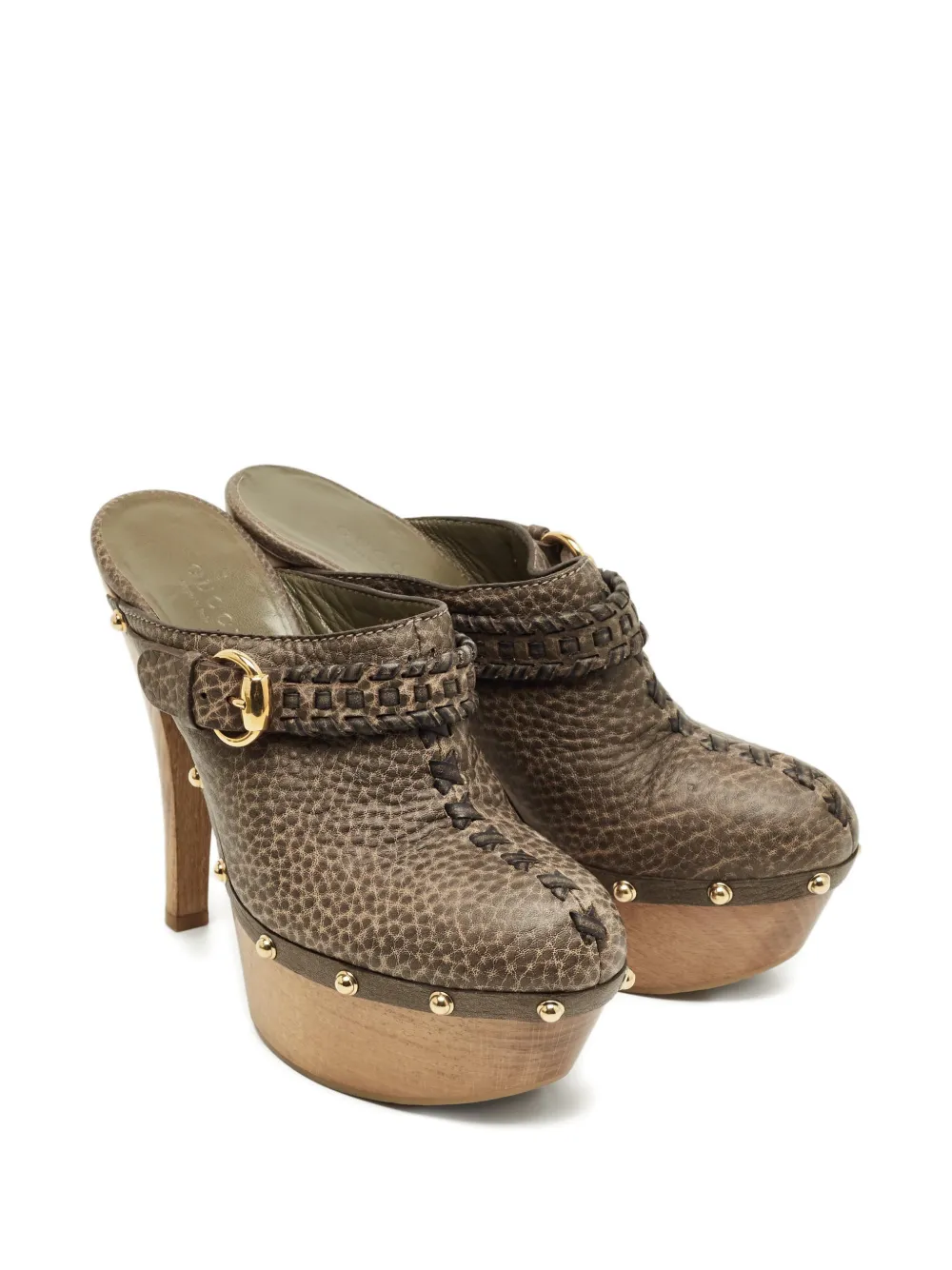 Gucci Pre-Owned Janis leather studded heeled mules - Groen