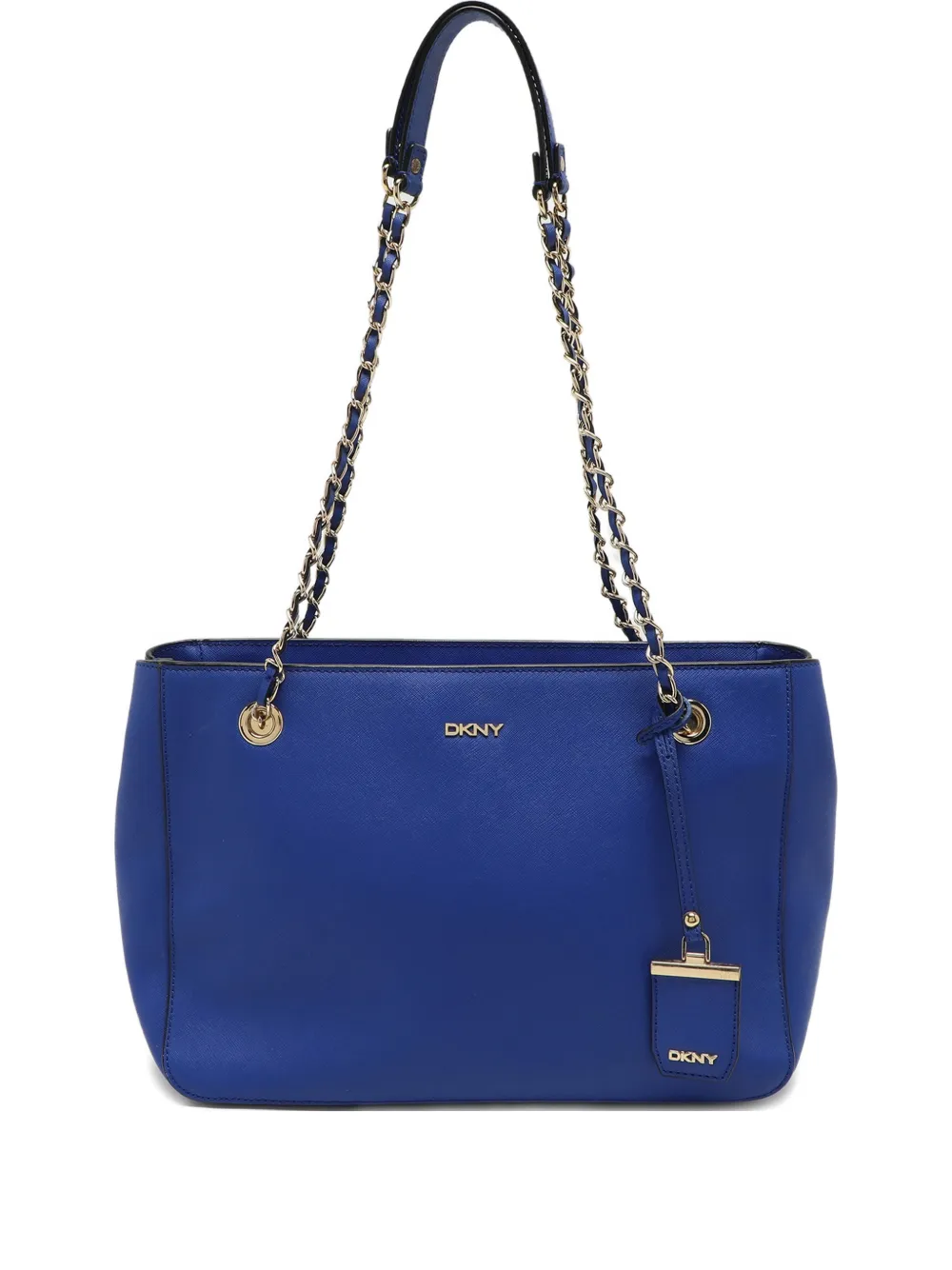 Pre-owned Dkny Vintage Chain Leather Shoulder Bag In Blue