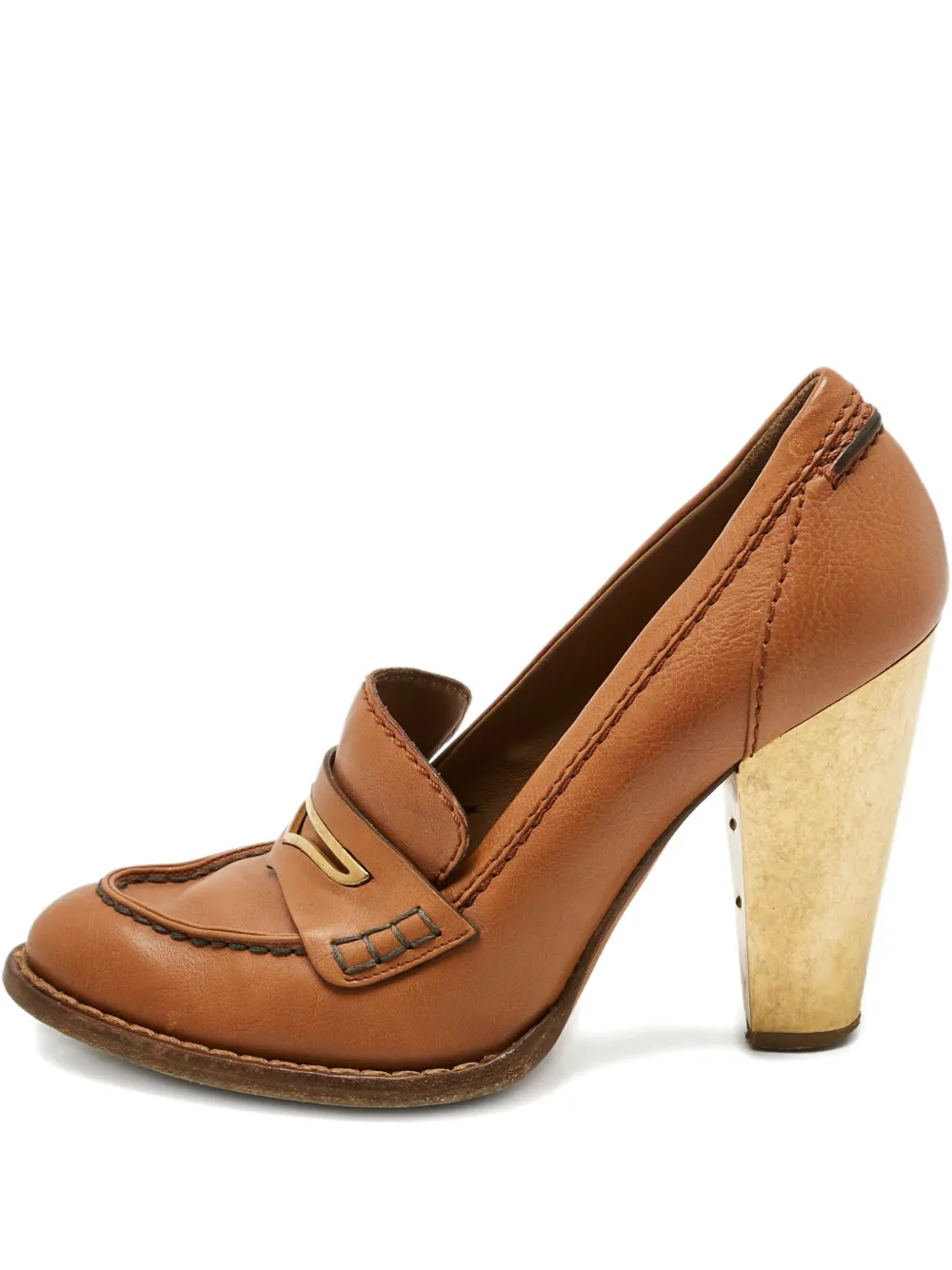 Pre-owned Dolce & Gabbana Leather Metallic-heel Loafers In Brown