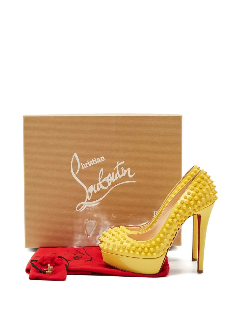 Pre-owned Christian Louboutin Bianca Spikes Platform Pumps In Yellow