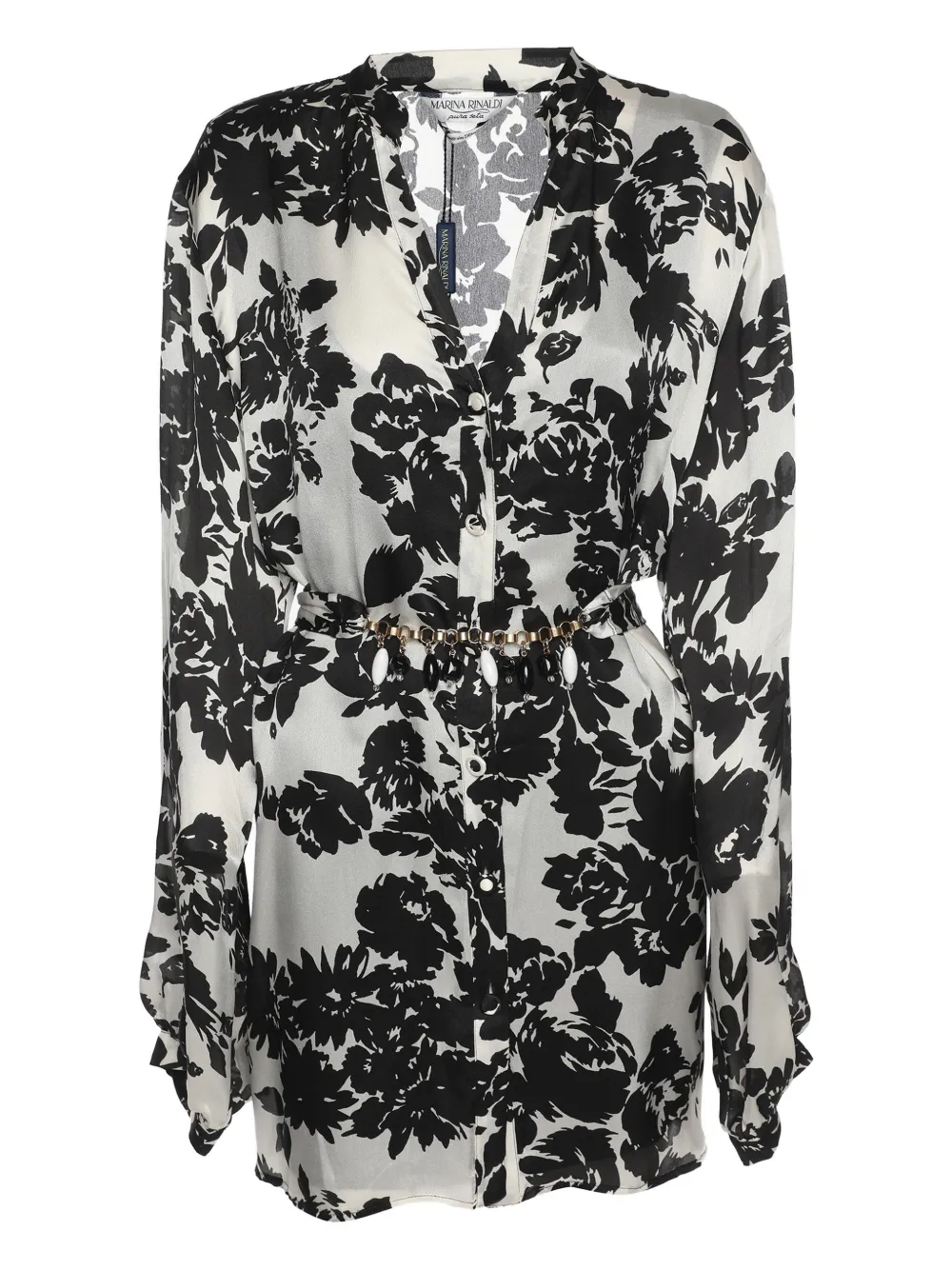 Pre-owned Marina Rinaldi Long-sleeve Patterned Shirt In White