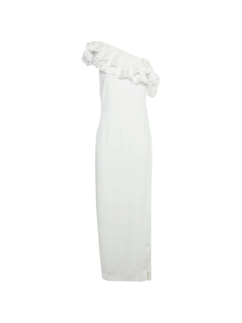 Badgley Mischka ruffled lace dress - White