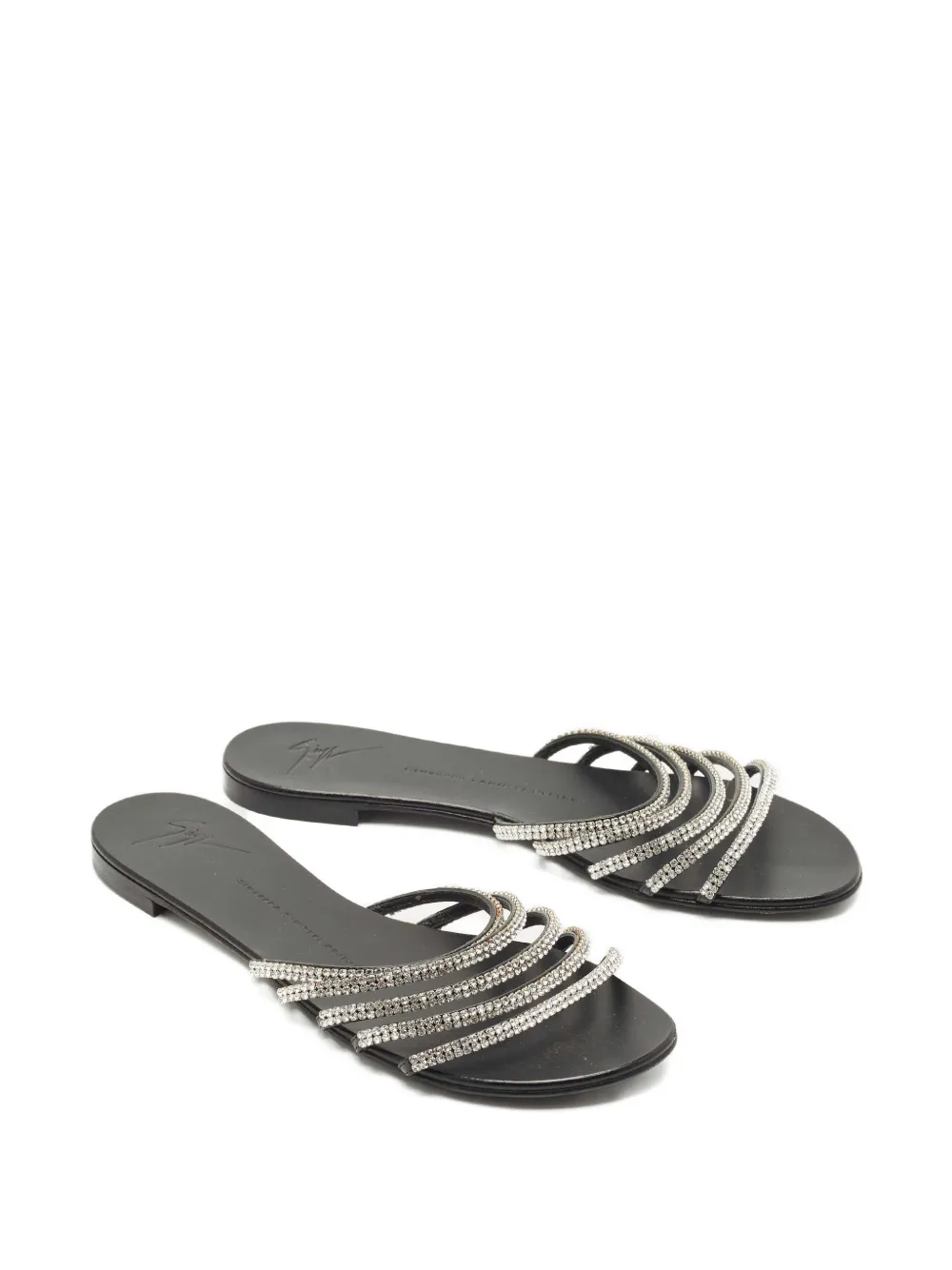Giuseppe Zanotti Vintage crystal-embellished leather flat sandals - Zwart