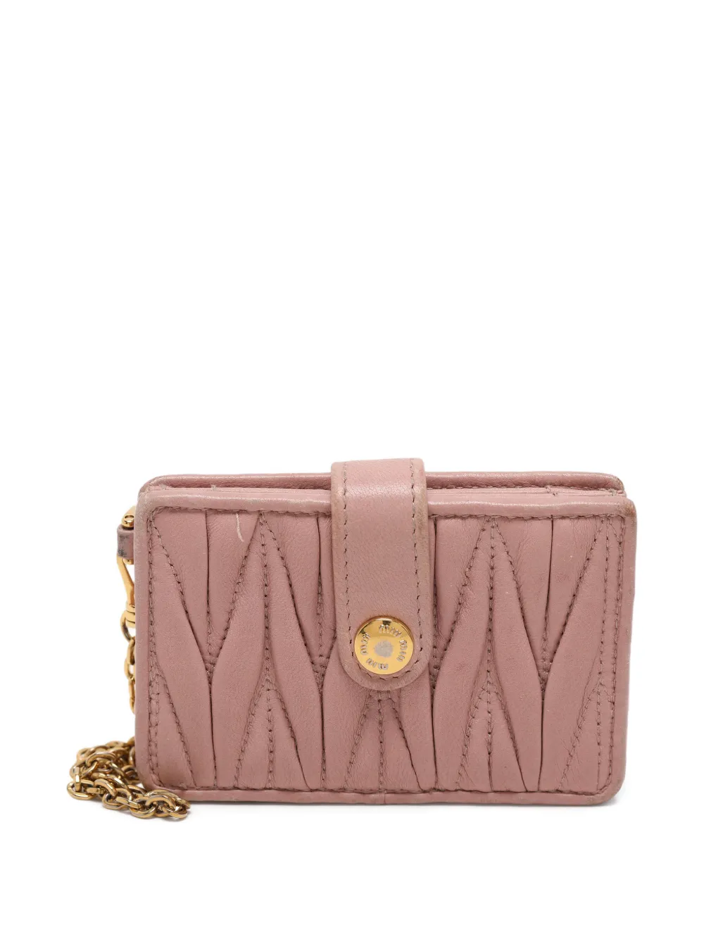 Pre-owned Miu Miu Matelasse Flap Calf Leather Card Holder In Pink