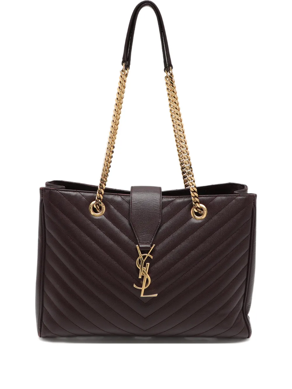 Pre-owned Saint Laurent Matelassé Logo-detail Tote Bag In Brown
