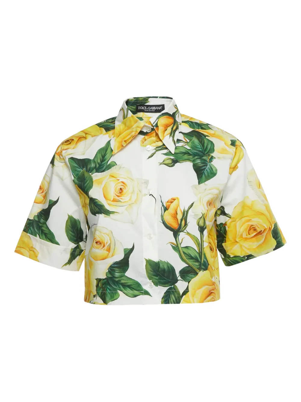 Pre-owned Dolce & Gabbana Floral-print Cropped Shirt In White