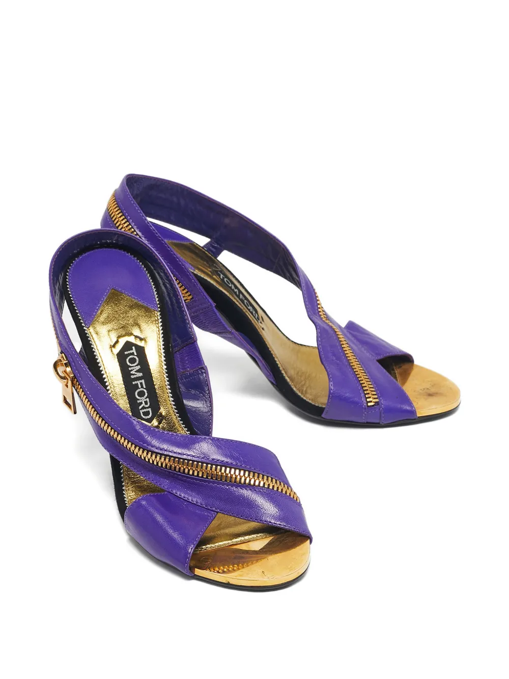 Pre-owned Tom Ford Zip Calf Leather Sandals 11.5 Cm In Purple