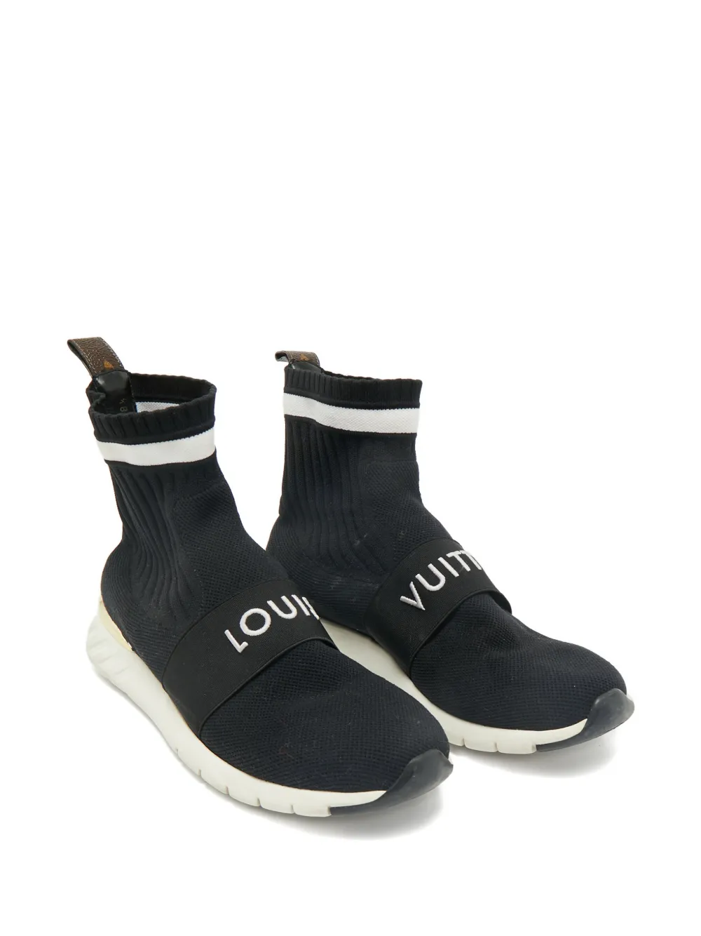 Louis Vuitton Pre-Owned Aftergame knit stripe-detail sneakers - Zwart
