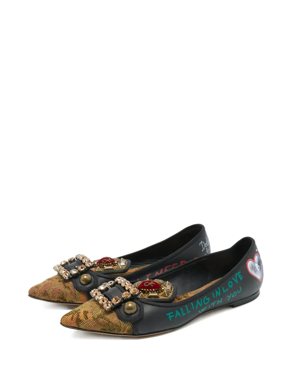 Dolce & Gabbana Pre-Owned crystal-embellished ballet flats - Zwart