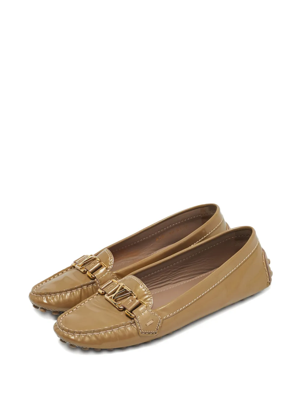 Louis Vuitton Pre-Owned Oxford patent-leather logo loafers - Beige