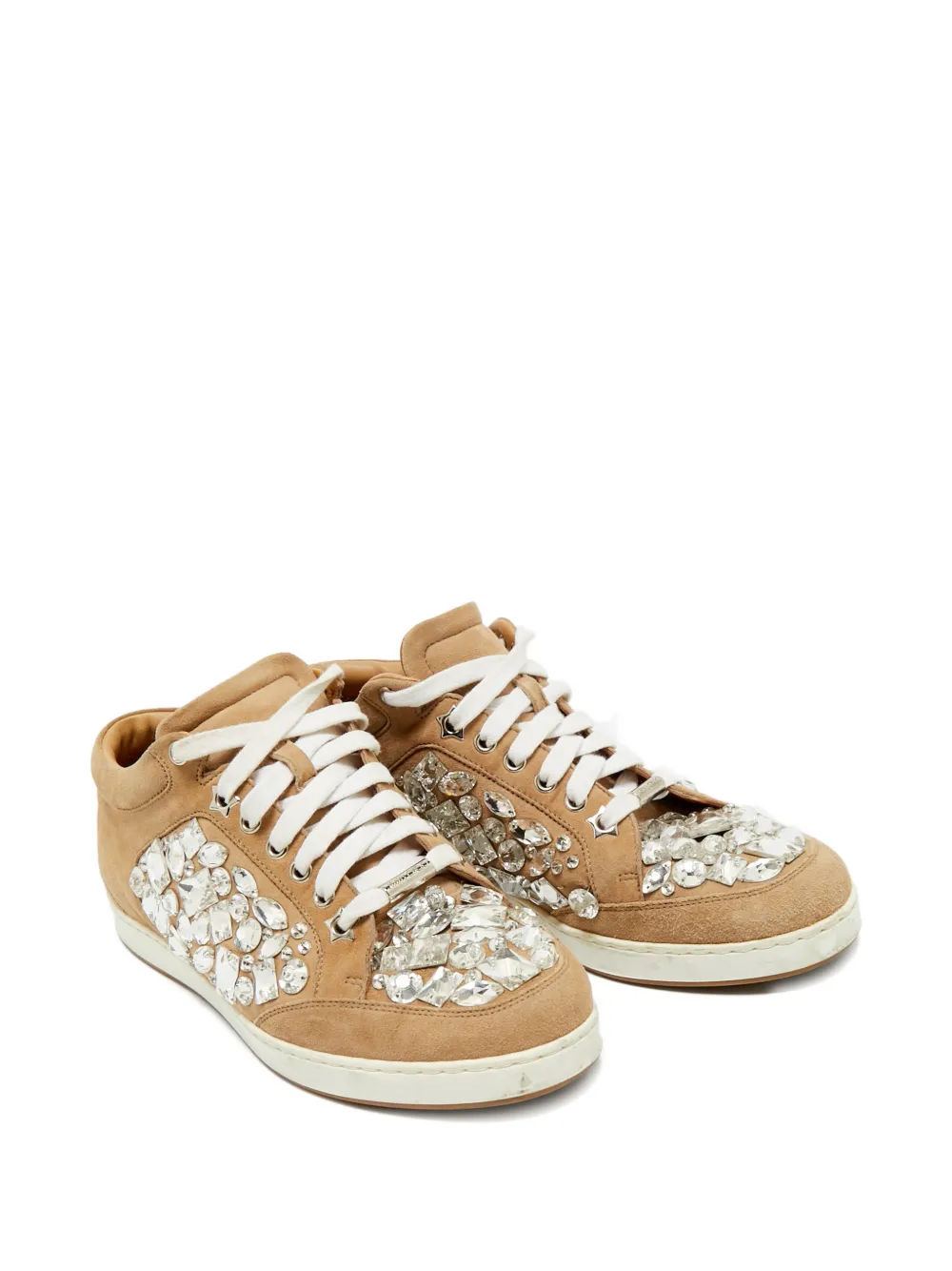 Jimmy Choo Pre-Owned crystal embellished calf suede sneakers - Beige