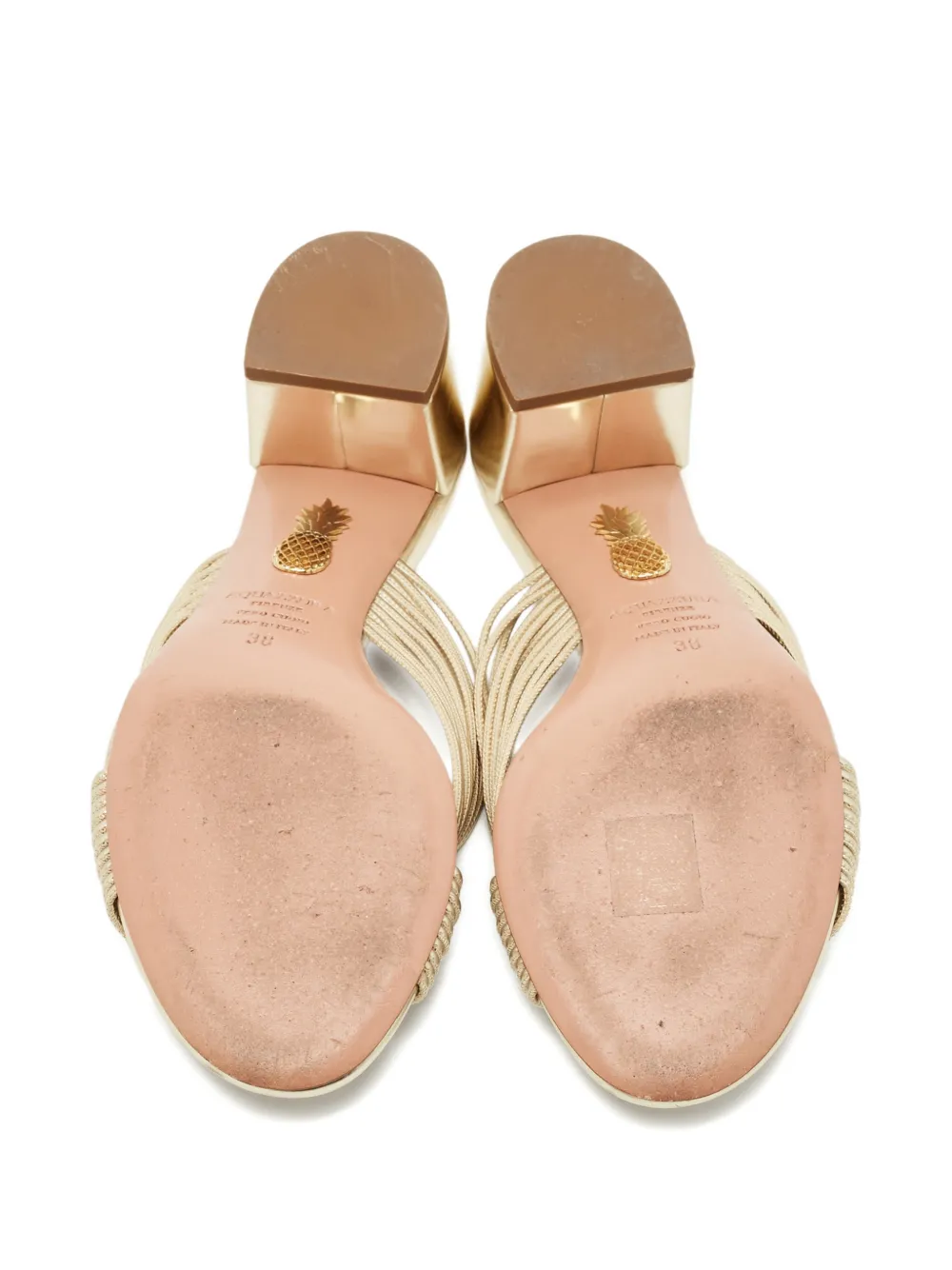 AQUAZZURA Pre-owned Crisscross Block Heel Sandals In Gold