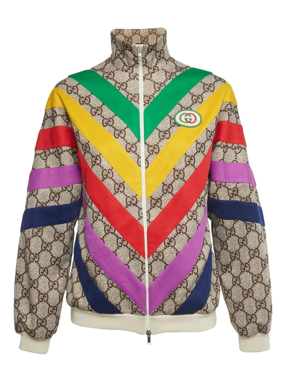 Pre-owned Gucci Monogram-pattern Zip-up Bomber Jacket In Neutral