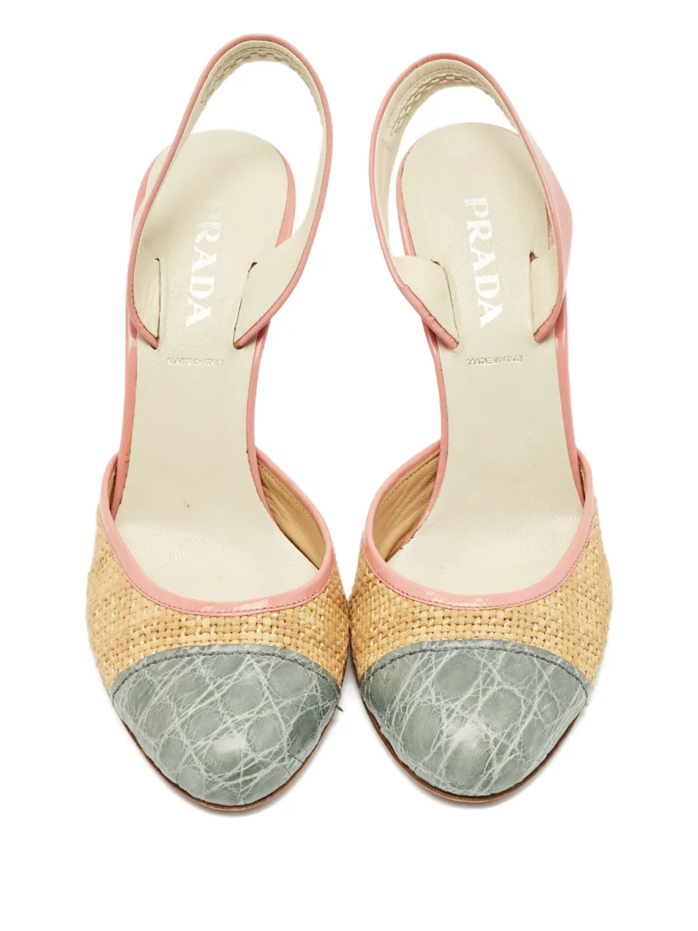 Prada Pre-Owned 100mm raffia embossed leather slingback pumps - Roze