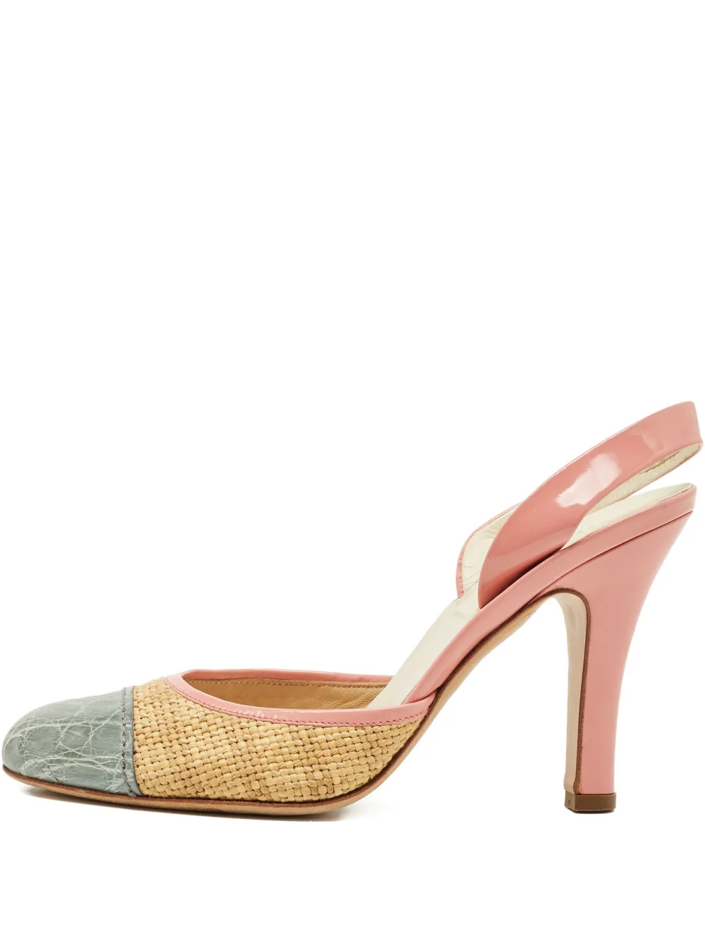 Prada Pre-Owned 100mm raffia embossed leather slingback pumps - Rosa