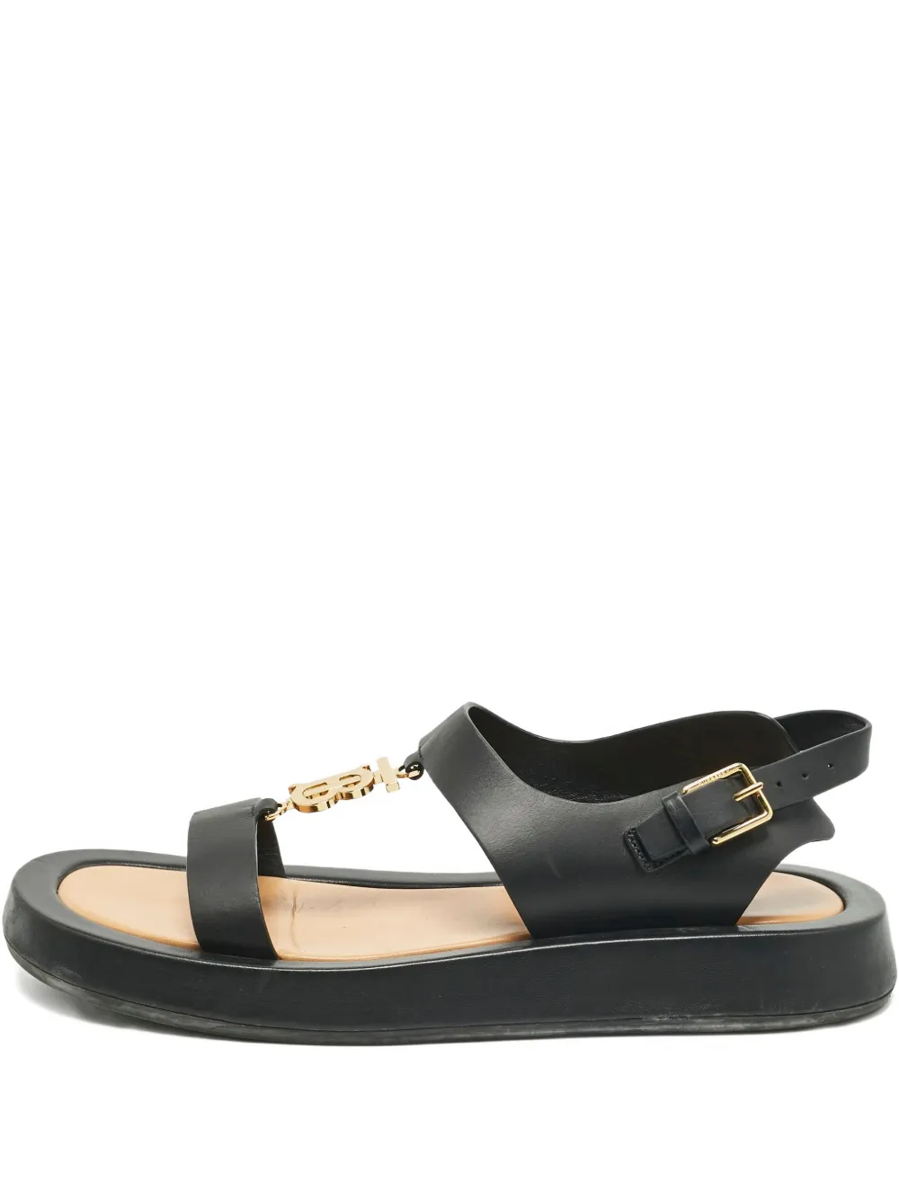 Burberry Pre-Owned leather logo slingback sandals - Schwarz