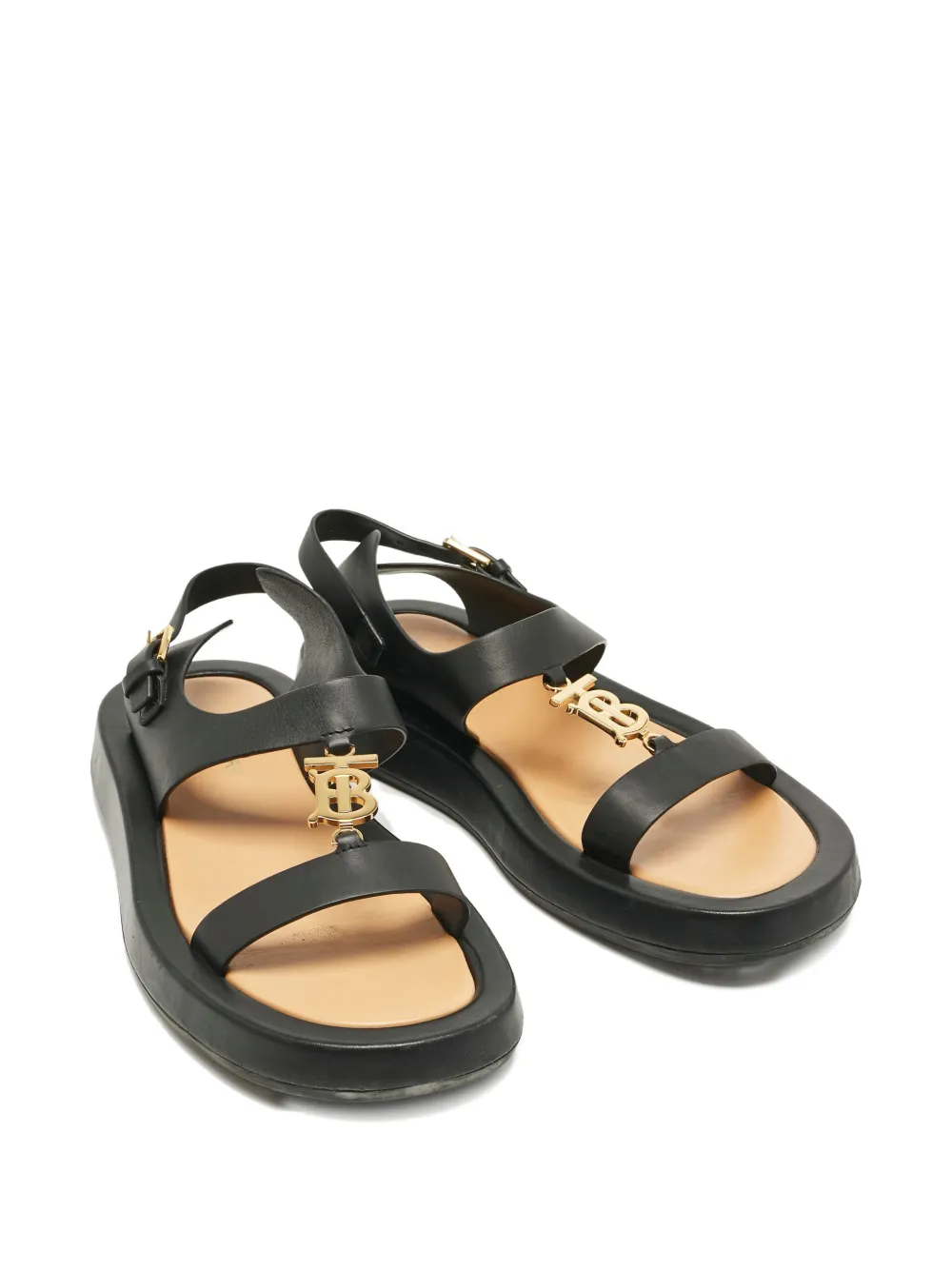 Burberry Pre-Owned leather logo slingback sandals - Zwart