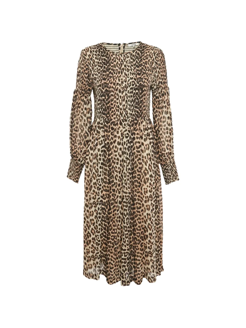 GANNI animal-print long-sleeve midi dress - Marrone