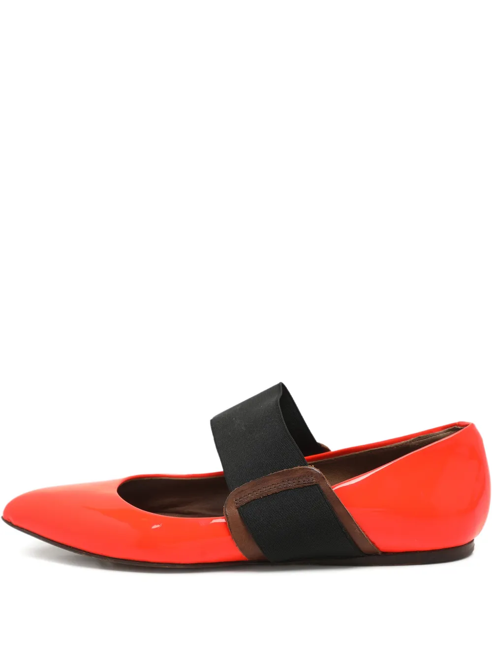Pre-owned Marni Patent Leather Strap Ballet Flats In Orange