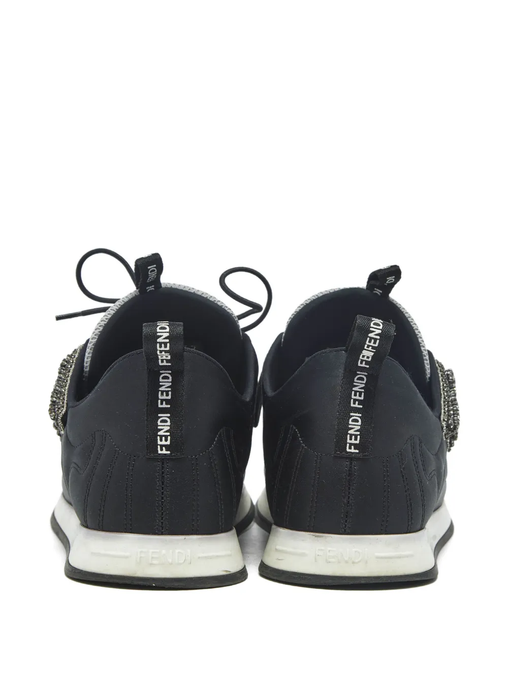 Fendi Pre-Owned crystal-embellished lace-up sneakers - Zwart