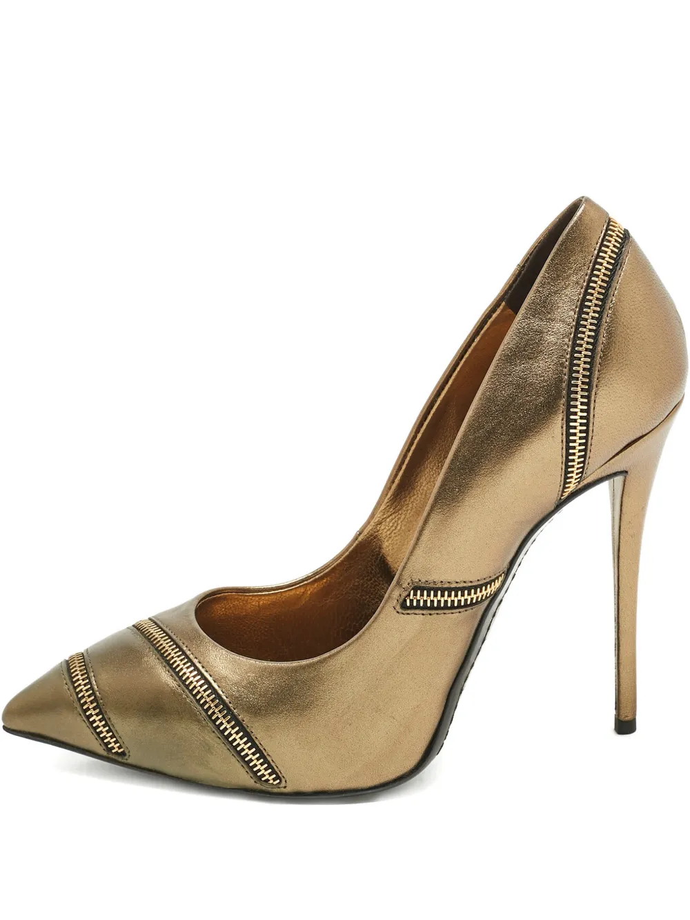 Pre-owned Giuseppe Zanotti Zip-detail Leather Heeled Pumps In Gold
