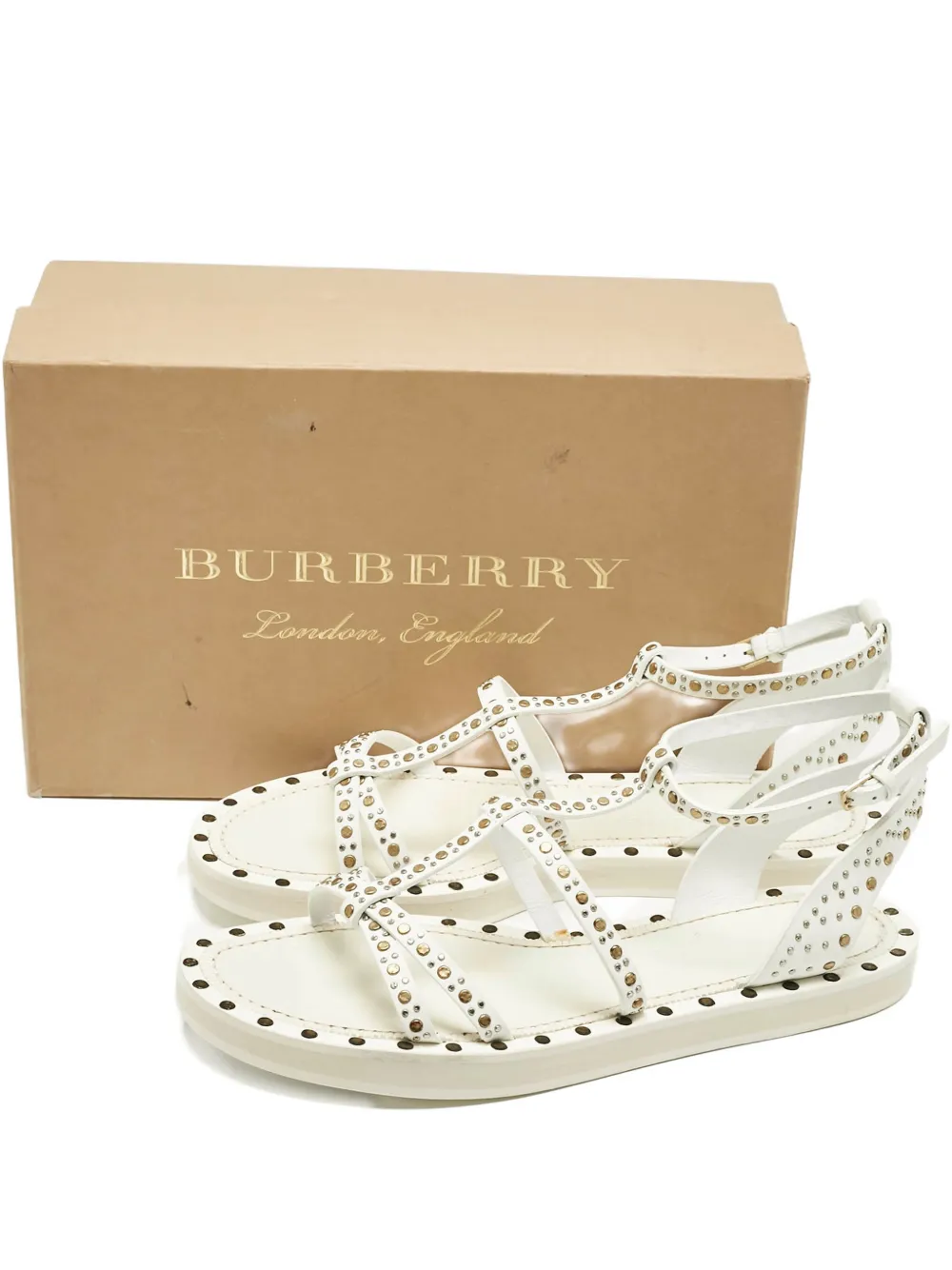 Burberry Pre-Owned Hansel leather studded flat sandals - Weiß