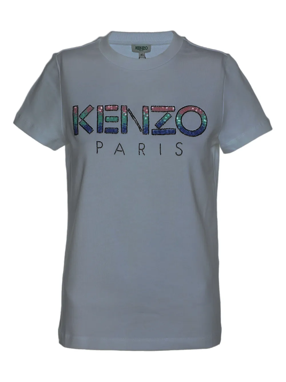 Pre-owned Kenzo Sequinned-logo T-shirt In White