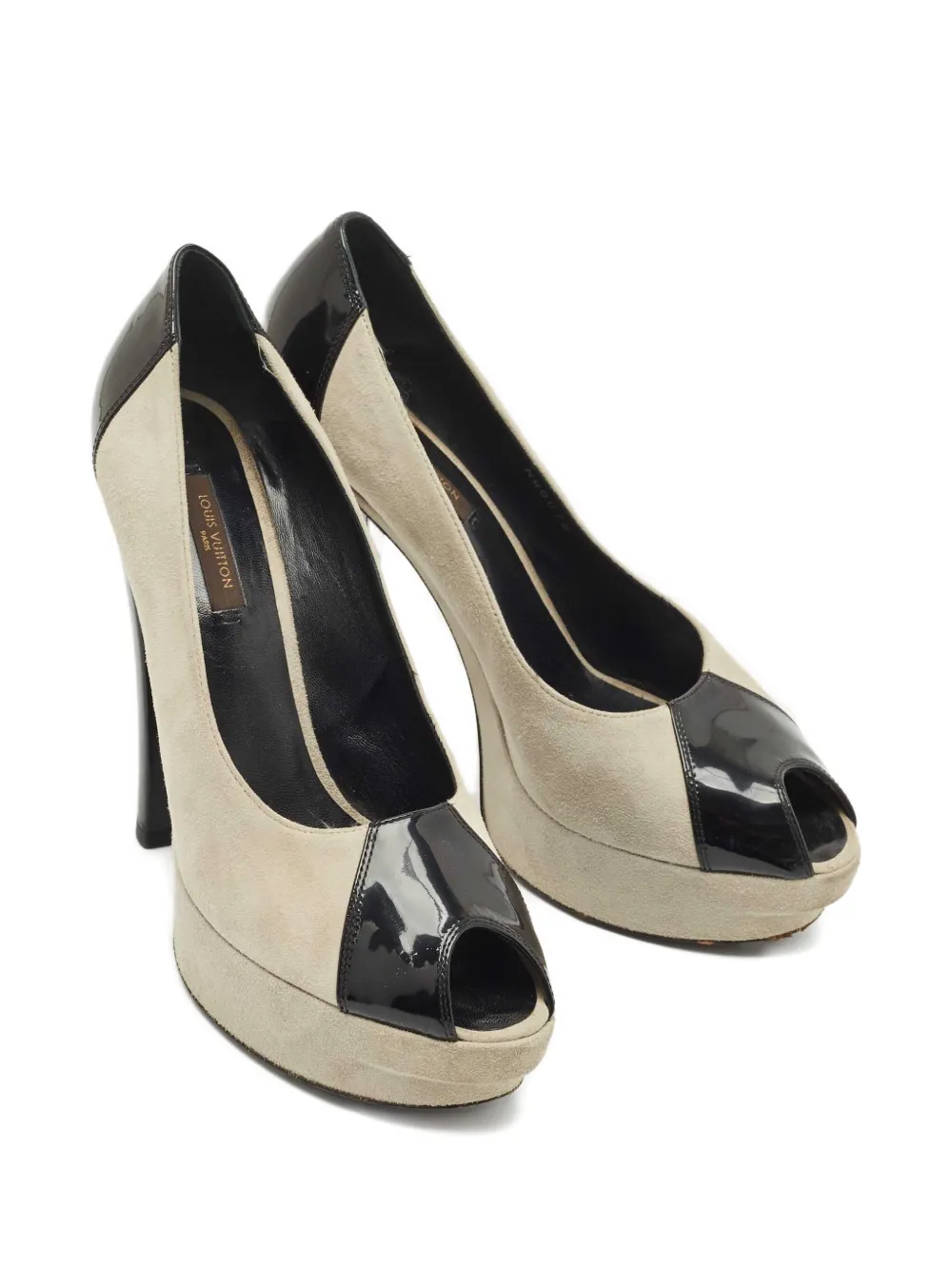 Louis Vuitton Pre-Owned patent-leather platform peep-toe pumps - Beige