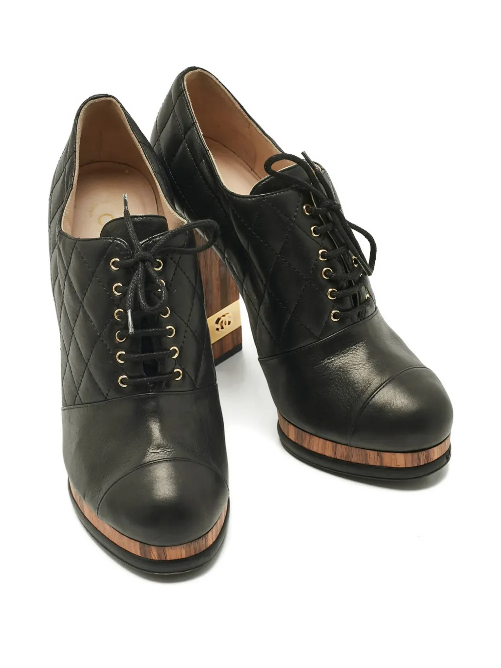 CHANEL Pre-Owned quilted lace-up pumps - Zwart