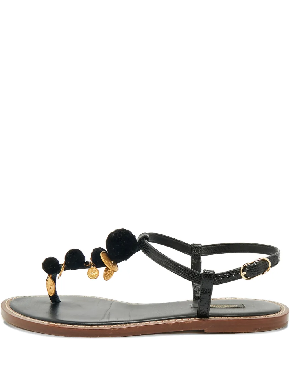 Dolce & Gabbana Pre-Owned embossed-leather coin-embellished sandals - Nero