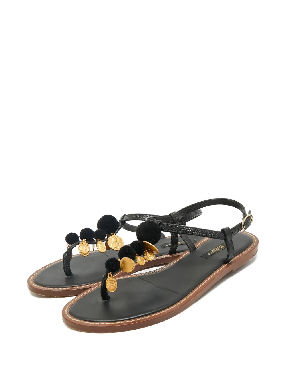 Dolce & Gabbana Pre-Owned embossed-leather coin-embellished sandals - Zwart