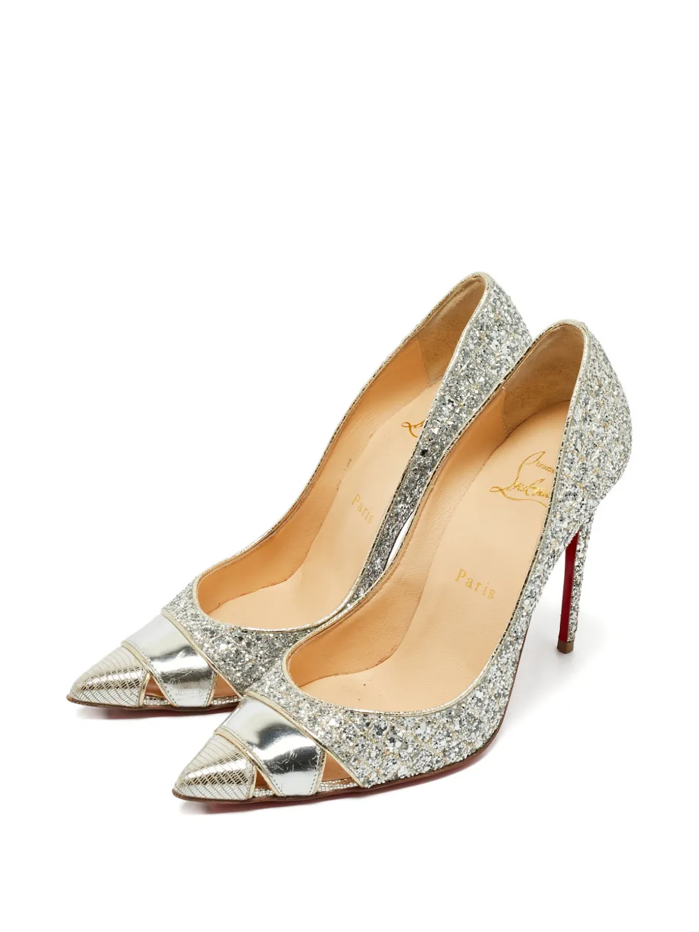 Christian Louboutin Pre-Owned glitter-embellished pointed-toe pumps - Zilver