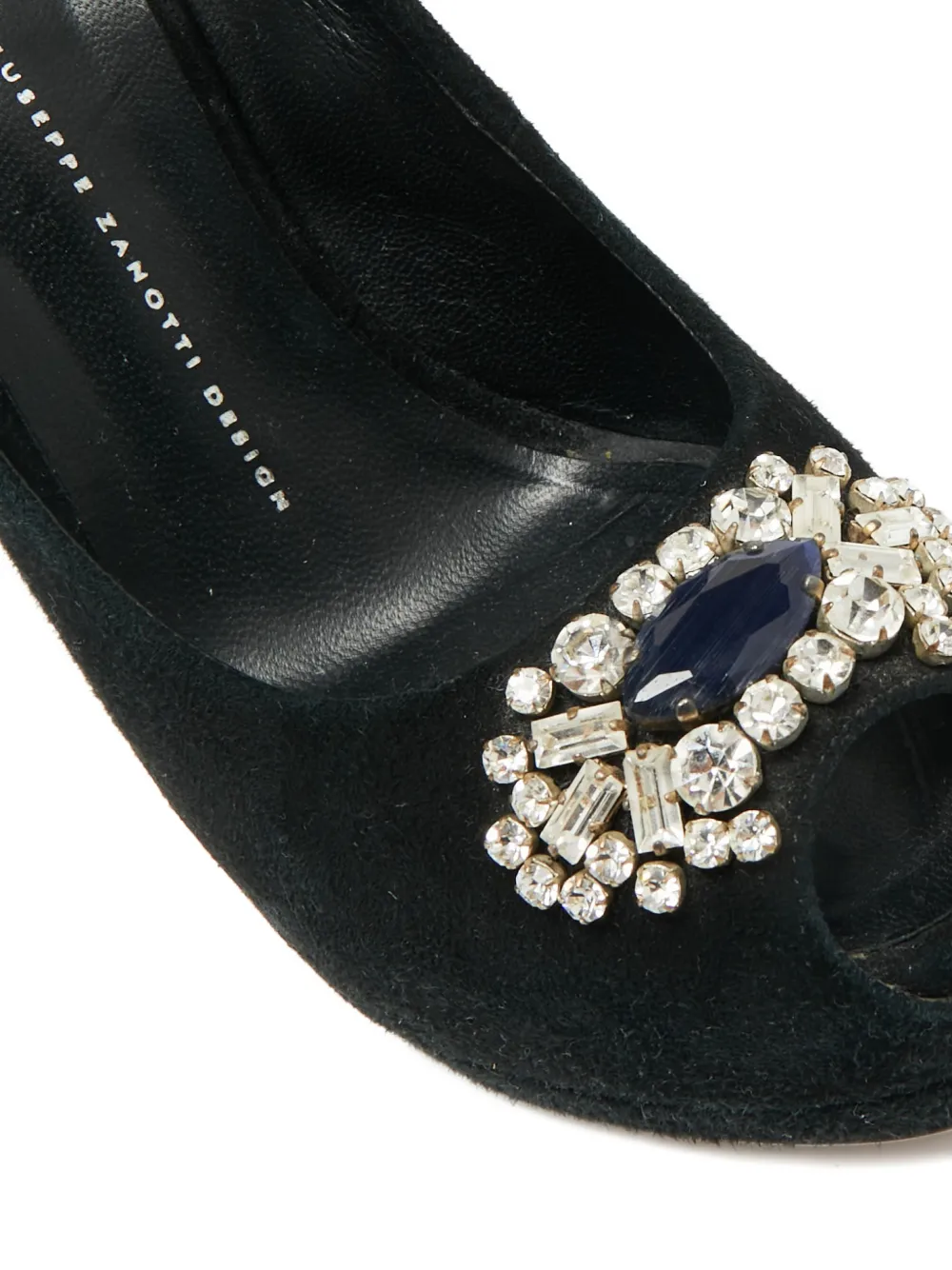 GIUSEPPE ZANOTTI VINTAGE Pre-owned Suede Crystal-embellished Platform Sandals In Black