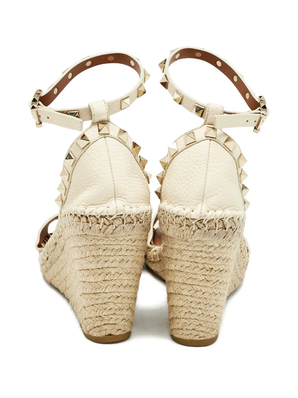 Valentino Garavani Pre-Owned Rockstud leather wedge espadrilles - Beige