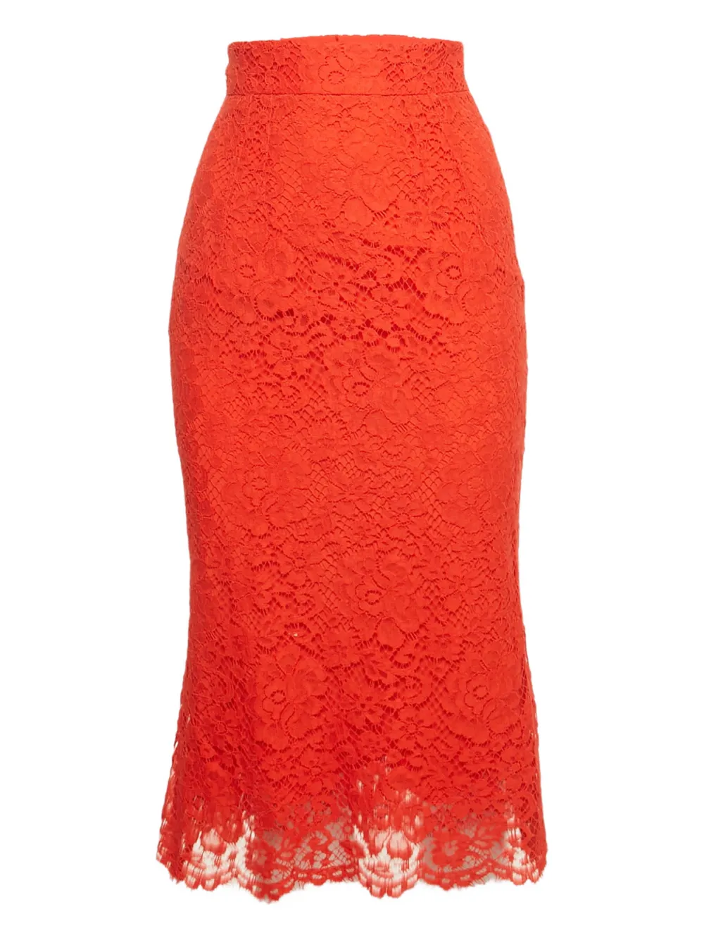 Pre-owned Dolce & Gabbana Floral-lace Midi Skirt In Red