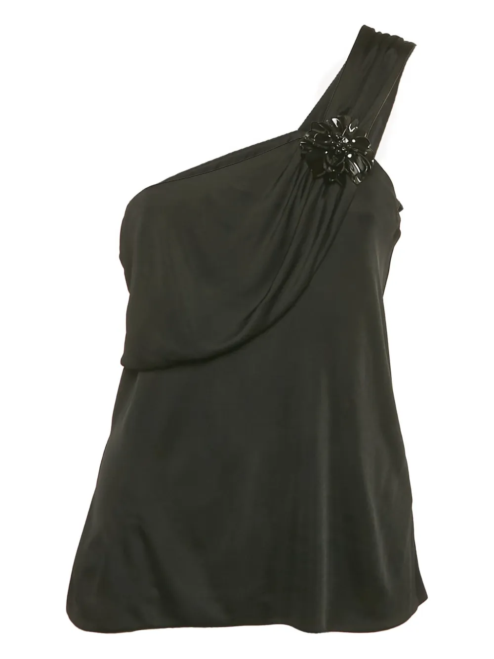 Gucci Pre-Owned floral-brooch one-shoulder blouse - Nero