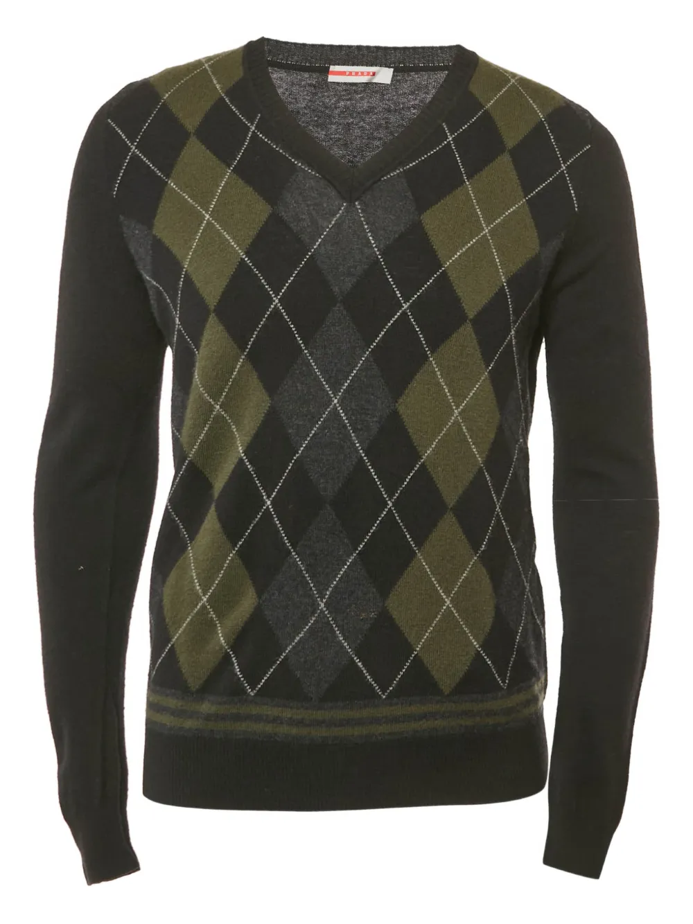 Prada Pre-Owned argyle-pattern V-neck sweater | Black | Image 1