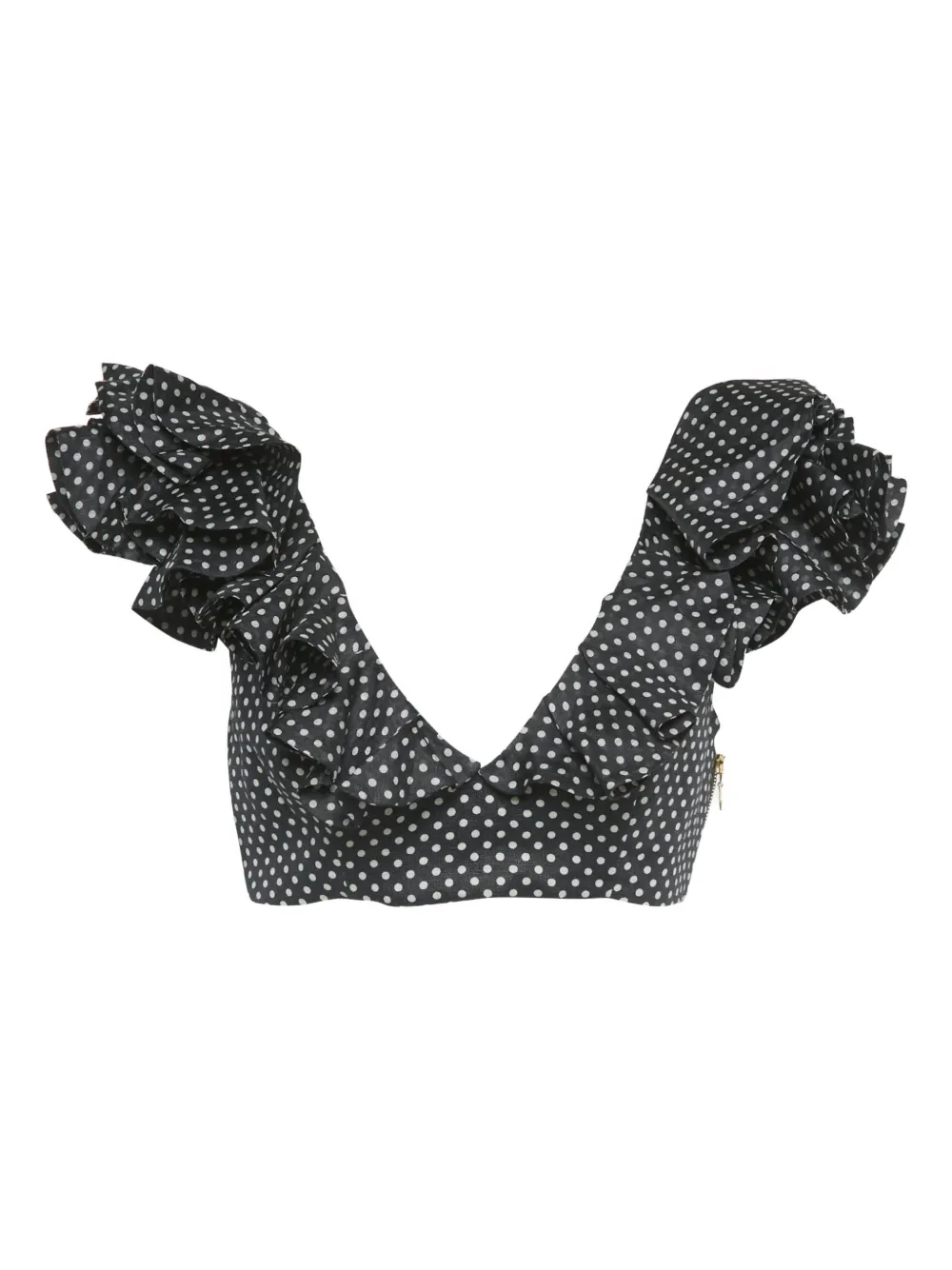 Pre-owned Zimmermann Linen Polka Dot Ruffle Top In Black
